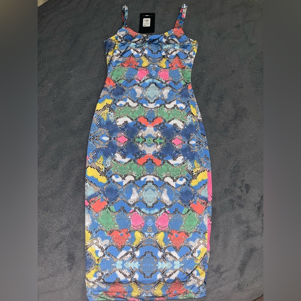 NWT Fashion Nova Multicolor Sneaking Away Snake Skin Bodycon Dress Size Small